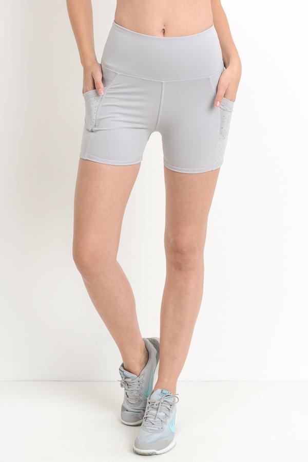 High Waist Shorts with Pockets - Ice Gray